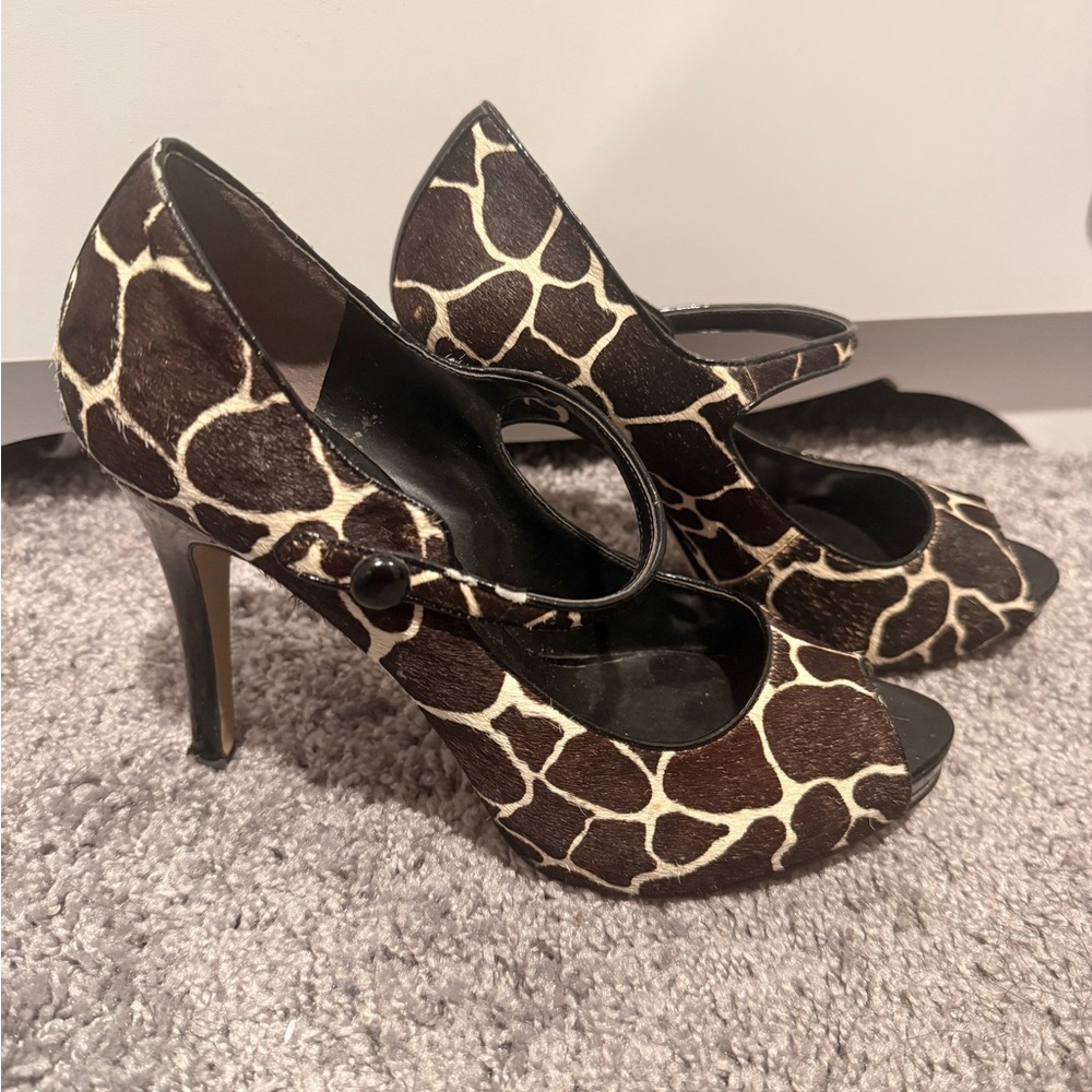 Nine West Brown and Cream Patterned Heels